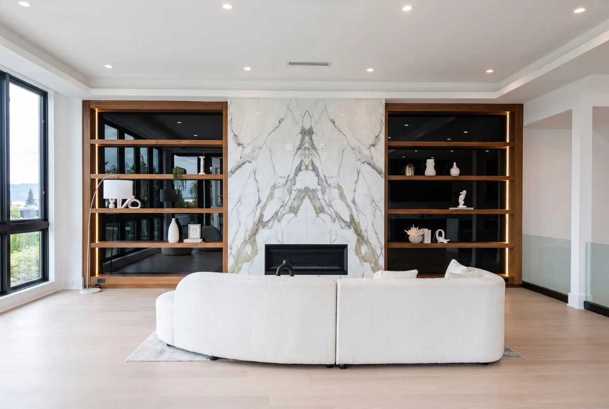 Walnut and marble fireplace, Manhattan